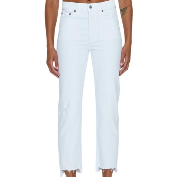 PISTOLA Women's White Distressed Hem Ankle Crop Straight Jeans - Picture 1 of 7